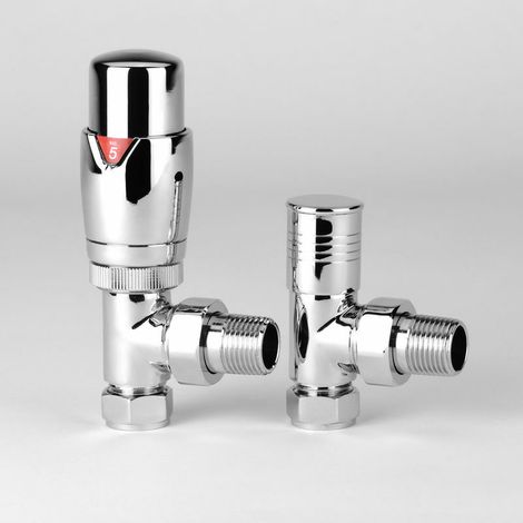Oslo Angled Thermostatic TRV Chrome Central Heating Radiator, Towel Rail Valve 1/2 - 15mm Designer Valve