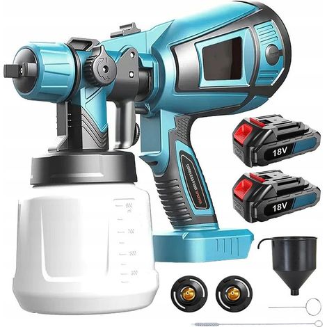 Pistolet a Peinture sans Fil 18V avec 2 Batteries et Chargeur – 3 Buses 3 Modes de Pulvérisation, Réservoir PVC 1000ml (1/5)