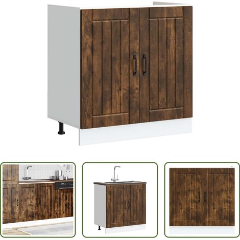 vidaXL Holzwerkstoff -  Spülenunterschrank Lucca Räuchereiche Holzwerkstoff (1/5)