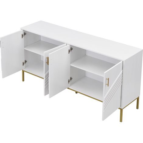Buffet moderne blanc et doré avec 4 portes, étagères réglables en MDF et métal, 160x40x80,5 cm (1/5)