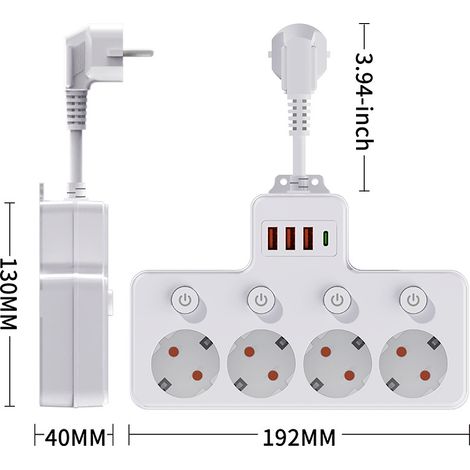 1-zu-4-Adapter, Mehrfachsteckdose mit USB-C-Anschluss, Multifunktionssteckdose, Verlängerungskabel, mit Schalter, mit USB-Anschluss, Steckdose, 1 Stück, Ausführung 2