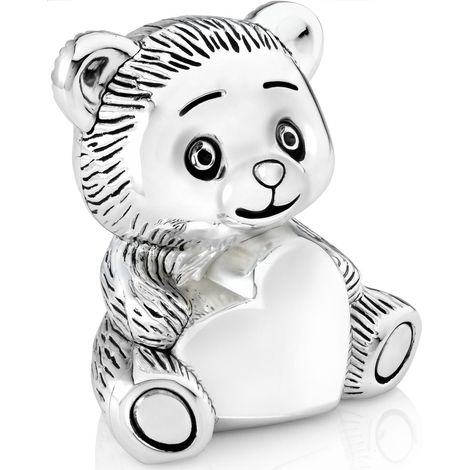 Ein silbernes Sparschwein für ein Kind, ein elegantes Geschenk – ein Teddybär mit Herz  Größe: 79x98x109 mm  Artikelnummer: ZV6757261