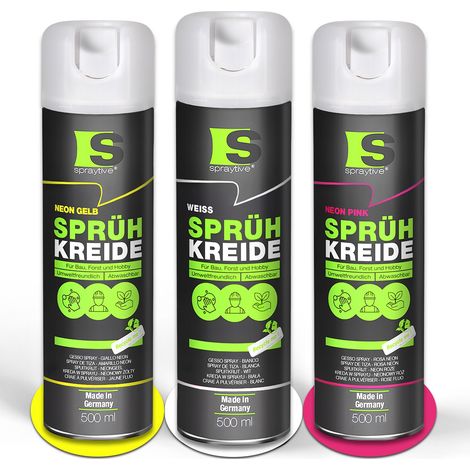 Spraytive Sprühkreide 3er Farben Set - 3 × 500ml (Weiß, Neon-Gelb, Neon-Pink) - Markierungsspray Set Abwaschbar & temporär, Kreidespray Outdoor (1/5)
