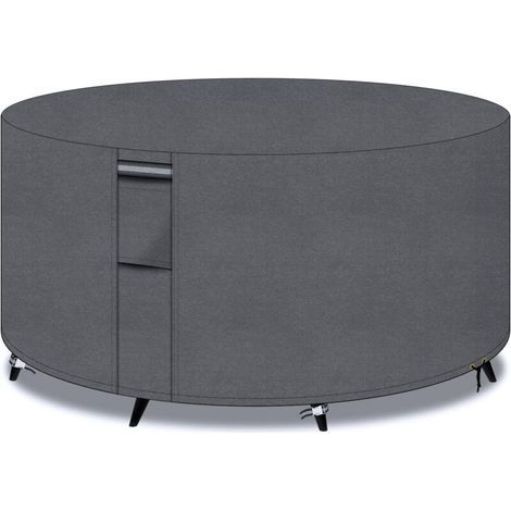 Round Garden Table Cover with Vents, 600D Oxford Fabric, Waterproof, Windproof, Anti-UV, 163x71cm, Grey