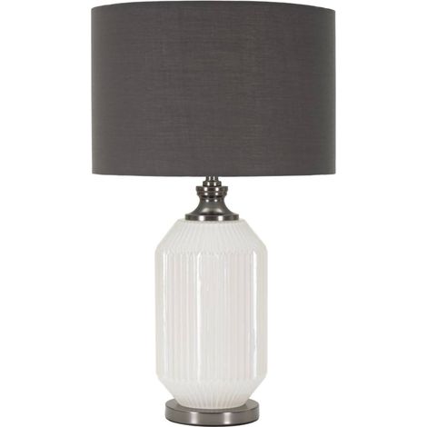 Dmora - Tischlampe Vidardo, Schreibtischleuchte, Büroleuchte, Arbeitslampe, 38x38 h65 cm, Weiß und Grau