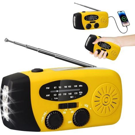 Solar Radio, Survival Hand AM/FM Weather Disaster Prevention Radio With 3 Charging Methods, 2000mAh Rechargeable USB Phone Charger, Lemon Yellow (1/3)