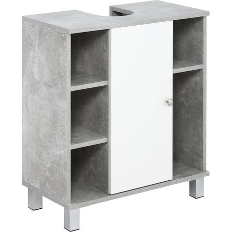 Mobile Sotto Lavabo Bagno 6 Ripiani 1 Anta 60x30x68 cm in Legno Grigio (1/5)