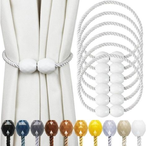 Lot de 6 embrasses de rideaux magnétiques blanches robustes et décoratives pour rideaux d'extérieur