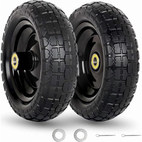 Pneu et roue de remplacement increvables pleins de 10 pouces, 4.10/3.50-4, avec alésage d'essieu de 5/8 pouce, déport de moyeu de 2,2 pouces, compatible avec les pneus de diable, chariot de jardin et (1/5)