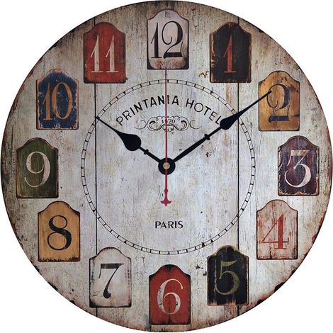 royaluxe - Horloge murale rétro en bois série silencieuse imitation grain de bois , S3 , 34234cm, (1/4)