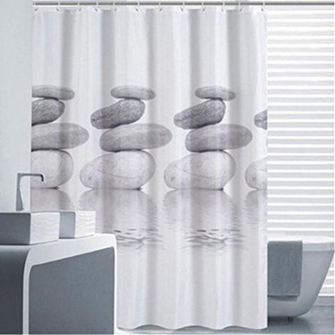 Rideau de douche 180 x 200 gris galet, textile, résistant à la moisissure, rideau de douche imperméable avec 12 tubes de douche (1/5)