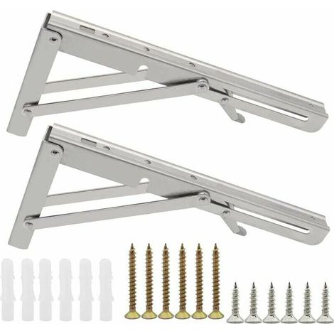 Soporte de consola plegable de acero inoxidable de 250 mm con tornillos plateados, carga máxima 82 kg. (1/5)