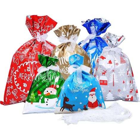 30 Sacs cadeaux, 6 motifs Père Noël, fermeture cordon, PET et PE, pour friandises et décorations de Noël (1/5)