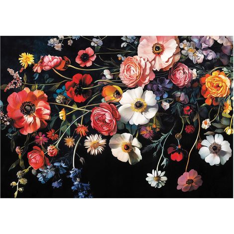 Papier peint panoramique fleurs des champs fond noir 200x140 cm mural salon chambre déco murale (1/5)