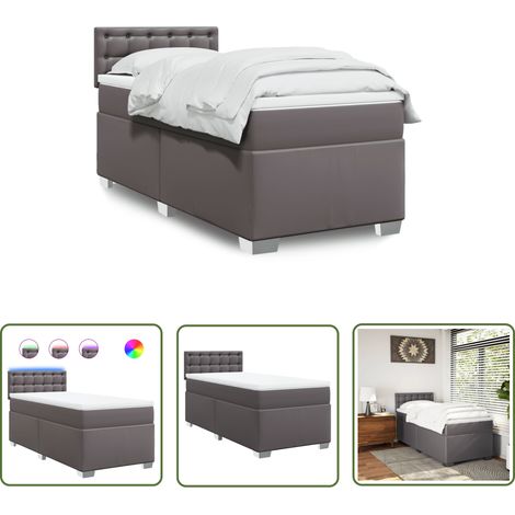vidaXL Boxspringbett mit Matratze Grau 100x200 cm Kunstleder (1/5)