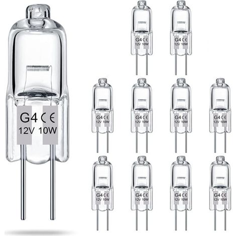 Lot de 10 ampoules halogènes basse tension G4 transparentes 12V 10W, à deux broches, ampoules pour lustres en cristal, ampoules réglables pour diffuseurs de parfum et lustres (1/5)