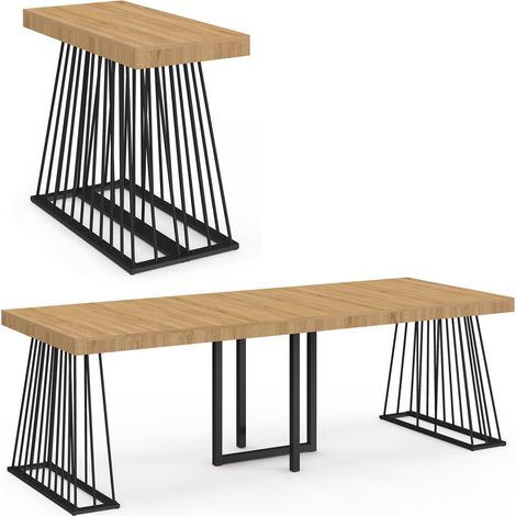 Consolle allungabile YUNA, 10 posti, 235 cm, con piano in legno e gamba in filo metallico nero