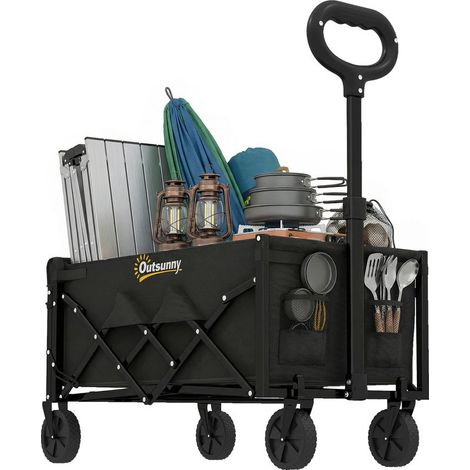 Chariot de transport pliable 60 L, hayon pliable, roues amovibles, poignée réglable, 71 x 45 x 86 cm, noir (1/5)