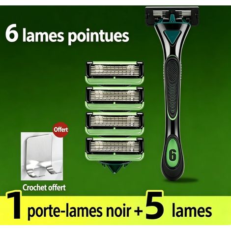 rasoir electriques hommes-Rasoir manuel à 6 lames pour hommes,Set Noir et Vert (1) [1 manche + 5 cartouches] (1/3)