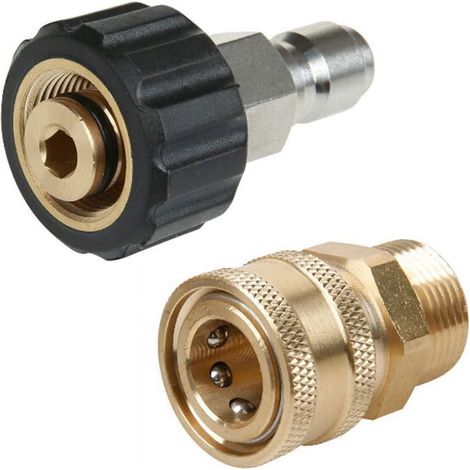 Adaptateur Laveuse Haute Pression - Raccord Rapide M22 15 mm vers 3/8 Pouces - Compatible Lance Tuyau Pompe - 5000 PSI - Lot de 2 Pièces (1/5)