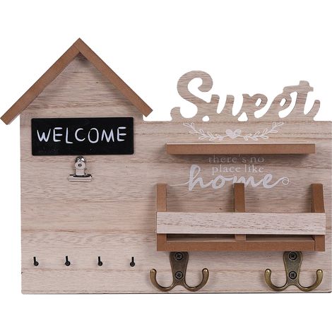 [Porte-clés mural décoratif] [23.8x29x6cm] en bois à suspendre, porte de derrière, pour rangement de clés et messages (1/5)