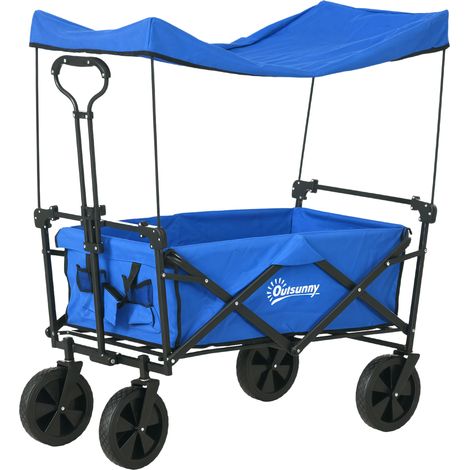 Chariot pliable avec auvent démontable, manche ajustable, sac de transport, 100 kg, bleu (1/5)