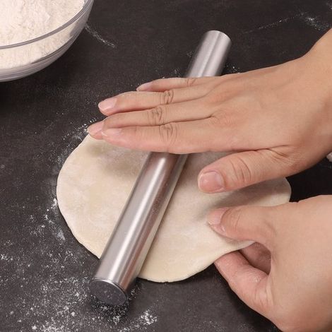 Rouleau à pâtisserie en acier inoxydable, 20 cm, ustensile de cuisine, pour étaler la pâte à raviolis, pizzas, pâtisseries et biscuits (1/4)