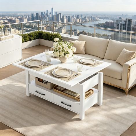 Mesa auxiliar con tapa elevable, mesa de centro, mesa de comedor extensible, escritorio temporal (solo con 1 mesa de centro). (1/5)