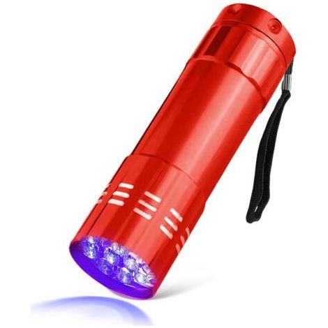 UV LED Flashlight, Battery Powered, Ultraviolet Black Light for Pet Urine Stains Detector, Silver, Fluorescent, Hotel Bathroom Stains Detection (1/4)