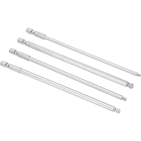Jeu de 4 embouts hexagonaux magnétiques en acier S2, tête sphérique, queue hexagonale 1/4", 150mm (1/5)