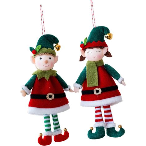 2 pièces Décorations de Noël Peluches Résistantes Décoloration Lot de Ornements Suspendus Couple de Lutins pour Sapin et Étagère Cadeau Festif (1/5)