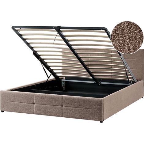 Ottoman Bed Taupe Boucle EU King Size 5ft3 Lift-Up Storage Headboard Slatted Base Modern Design MASSOGNES (1/5)