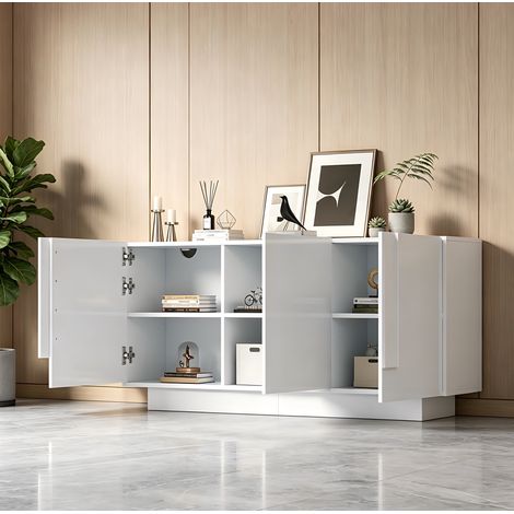 Aparador de salón 160x35x60 cm blanco en tablero de partículas con 3 puertas y estante regulable (1/5)