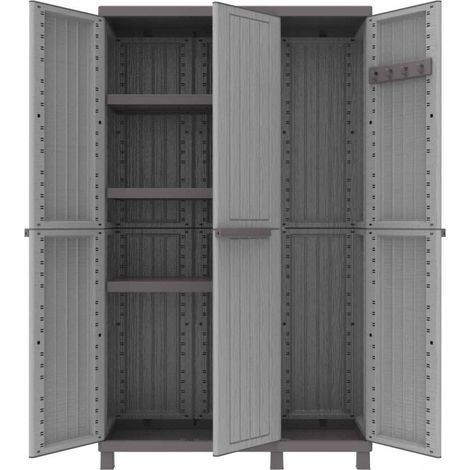 Armoire d'atelier en polypropylène effet bois – 3 portes – Dimensions 102x39x170 cm – Rangement extérieur durable – Terry