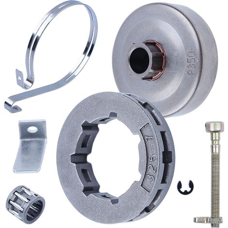 Roue dentée du tambour d'embrayage pour Husqvarna 136 137 141 142 avec tendeur de chaîne et piège, Tambour d'embrayage, Roue dentée, Tendeur de chaîne, Piège à chaîne, Bande de frein, Roulement à aigu (1/5)