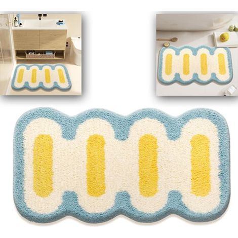 Tappeto da bagno in microfibra antiscivolo a pelo lungo, blu e bianco ondulato, lavabile, 40x60 cm, per bagno, camera da letto, cucina, zerbino, decorazione natalizia (1/5)