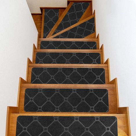 15 Stück graue rutschfeste Treppenstufenmatten für Holzstufen – selbstklebende Teppich-Treppenstufenmatten, Teppich-Abdeckungspolster mit doppelseitigem Klebeband, 20,3 x 76,2 cm (1/5)