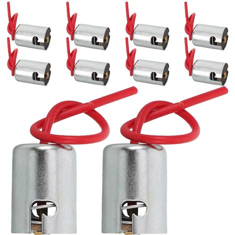 Lot de 10 douilles pour ampoules LED BA9S à contact unique (baïonnette) avec câble intégré pour clignotants, feux arrière, stop et feu de freinage (argenté). (1/5)