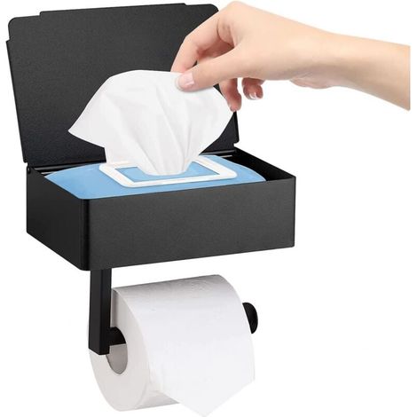 Toilettenpapierhalter, Feuchttuchbox, Aufbewahrungsbox, Edelstahl, Wandmontage für Bad und Küche (selbstklebend oder zum Anbohren)