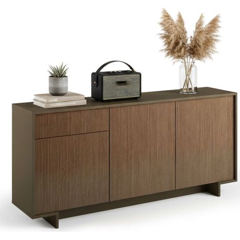 Dmora - Credenza Agrifoglio, Madia da salotto, Buffet da soggiorno a 3 ante e 1 cassetto, 100% Made in Italy, 170x42h78 cm, Marrone e Noce, con imballo rinforzato