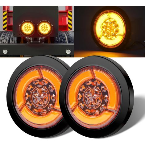 2PCS Feux Arrière Rond pour Remorque 12V,4 Inch Ambre éclairage de Remorque Clignotant de Position Feux de Remorque Indicateur Dynamique pour Camion Van Remorque RV (Jaune) (1/5)
