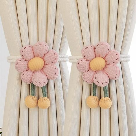 Attaches de rideaux motif tournesol pour décoration de chambre (2 pièces, rose) (1/5)