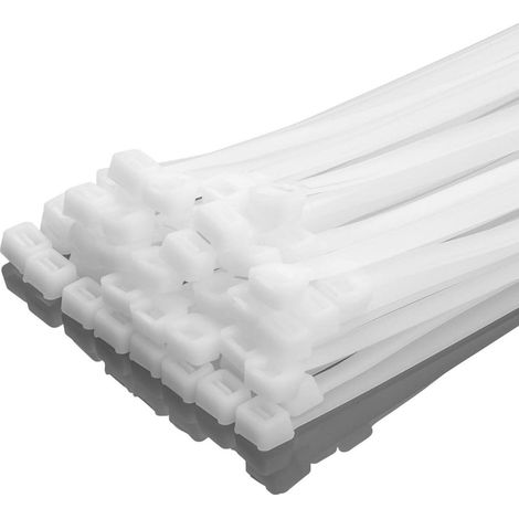 Kabelbinder 100 Stück Nylon selbstsichernd 50kg 350mm x 7.6mm Weiß (1/5)