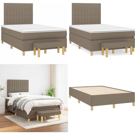 Sommier à lattes de lit avec matelas taupe 120x190 cm tissu - Lit Tapissier - Lit Double - Literie - Chambre À Coucher - Meuble De Chambre - Home & Living (1/5)