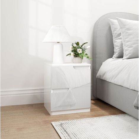 MEUBLIV Table de chevet 40 x 40 x 48 cm blanc haute brillance – 2 tiroirs, rangement (1/5)