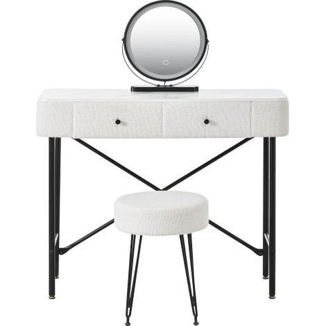 Coiffeuse avec éclairage et tabouret table de maquillage avec miroir LED 2 tiroirs noir et blanc 100x40x120 cm (1/5)