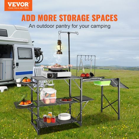 Cuisine de Camping 174 x 50 x 160 cm Table de Camping Pliable Structure en Alu 5 Comptoirs Meuble de Cuisine avec Sac de Transport… (1/5)