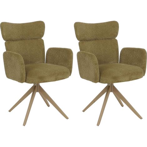 [NEUWERTIG] 2er-Set Esszimmerstuhl HHG-057, Stuhl, drehbar Auto-Return Stoff Bouclé 350g/m² Öko-Tex oliv, Beine Holz-Optik (1/5)
