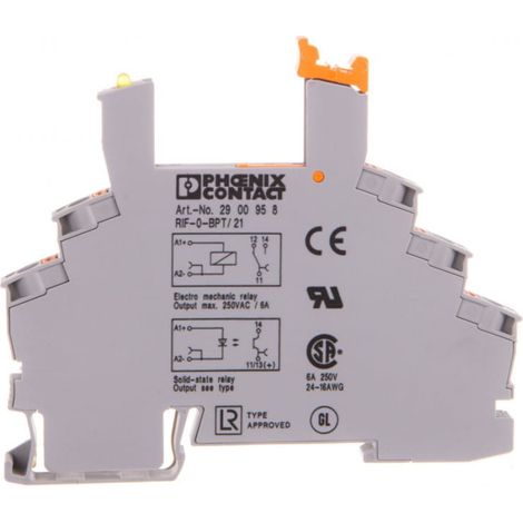 Zócalo de 6,2 mm con terminales de inserción RIF-0-BPT/21 para relés de 12 y 24 V CC de las series REL-MR 1P u OPT 2900958.