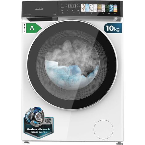 Lavatrice a carica frontale con capacità di 10 kg e 1400 giri/min, classe A, 16 programmi, motore Inverter Plus, SteamMax, lavaggio intelligente e rilevatore di carico.